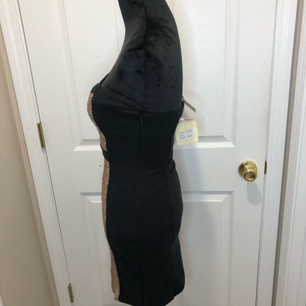 NWT Ina black and gold sequin strapless mini dress - Picture 7 of 14